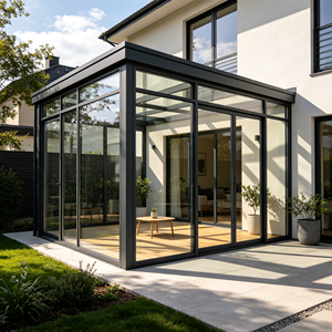 Véranda en aluminium à rupture de pont thermique avec porte coulissante en verre, toit en verre trempé, double vitrage, étanche, insonorisée, taille personnalisée - Product Image 2