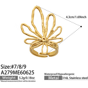 <span class=keywords><strong>Bague</strong></span> Fleur Creuse Abstraite Vintage Française pour Femme, Plaqué Or 18 carats, <span class=keywords><strong>Acier</strong></span> <span class=keywords><strong>Inoxydable</strong></span>, Bijou Artistique Floral Tendance - Product Image 5