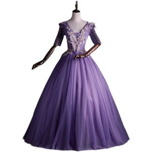 Purple Ball Gown Evening Dress V Neck Chiffon Empire Waist Vintage Style Performance Costume Stage Solo Vocal Exam Host Wear - Product Image 5