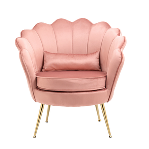 Wholesale Velvet Upholstery Living Room Chair Tufted Shell <strong>Wing</strong> Back Leisure Sofa Accent Chair <strong>Armchair</strong> With Gold Legs - Product Image 1