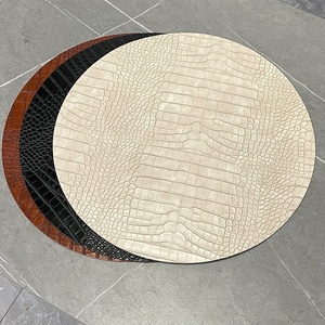 Custom Nordic Style Restaurant Table Decorative Recycled Crocodile Texture PU Table Mat <strong>Cream</strong> Leather <strong>Placemat</strong> - Product Image 1