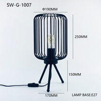 Lampe de table européenne moderne, portable, en métal noir, E27, cage, lampe de bureau, lampe de chevet LED pour chambre à coucher