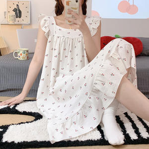 Chemise de nuit <span class=keywords><strong>en</strong></span> coton thermique pour femmes d'été Style princesse douce Robe de nuit sans manches pour filles - Product Image 2