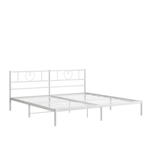 Cadre de lit en acier blanc thermolaqué 72,0x84,0 po, lit en métal avec sommier, mobilier de chambre minimaliste - Product Image 1