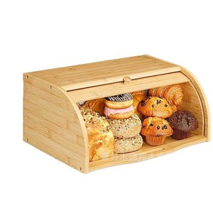 Boîte à pain en bambou Mudebang avec couvercle roulant, design moderne et simple, rangement alimentaire pour comptoir de cuisine, conteneur de cuisson portable en bois - Product Image 1