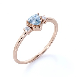 Livraison rapide, bagues minimalistes, bijoux pour femmes, aquamarine brésilienne, bagues en or rose et aquamarine - Product Image 1