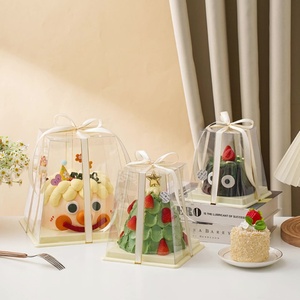 กล่องใส่ขนมรูปทรงสี่เหลี่ยมคางหมู กล่องใส ขนาด 3 4 5 6 นิ้ว กล่องเค้กวันเกิดสองชั้น - Product Image 2