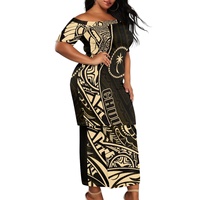 Nouvelles conceptions polynésiennes personnalisées, vêtements tribaux, robes sexy à épaules dénudées, ensembles deux pièces pour femmes, Puletasi Chuuk rouge de luxe personnalisé