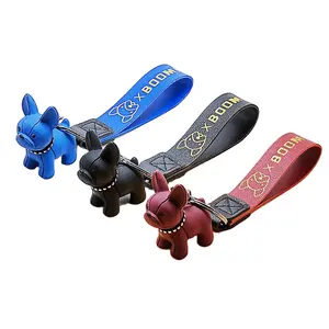 Thời Trang Punk pháp Bulldog Keychain PU da Dog móc khóa cho Phụ nữ túi Mặt dây chuyền trang sức đính nam xe Móc chìa khóa vòng chìa khóa