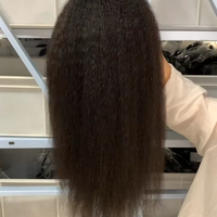 Perruque mi-tête en cheveux humains bruts indiens de temple, lisse crépu, 16 pouces, densité 180 %, pour femmes, vente en gros