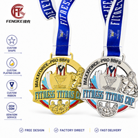 Médaille en métal personnalisée en alliage de zinc avec logo 3D et ruban pour la musculation, la force athlétique et le fitness