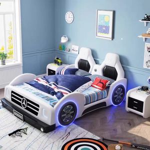 Nouveau lit de voiture pour enfants JINS pour garçons lit double/pleine grandeur en bois moderne rembourrage en microfibre mobilier de chambre à coucher confortable et doux - Product Image 3