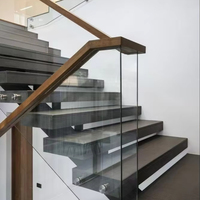 Massive schwimmende Holztreppe Mono Stringer Steel Kunden spezifische gerade Treppe mit Glas geländer