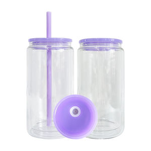 USA Warehouse 25pack 15oz Sublimation vierge trou pré-percé double paroi boule à neige canette en verre avec couvercle et paille 15PPLGS02 - Product Image 4