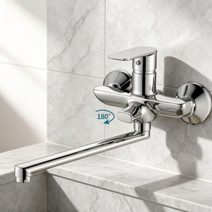 Robinet de bain mural à double trou, chaud et froid, en alliage de zinc, avec noyau en céramique, style luxe à long bec - Product Image 4