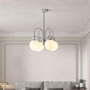 Lustre sphérique en verre rétro français, style Bauhaus, luminaire LED moderne et minimaliste, hauteur réglable, suspension centrale - Product Image 1