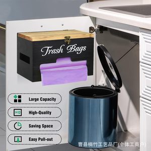 Caja de almacenamiento de bolsas de basura de madera, negra, rectangular, con tapa, tipo vertical, para uso en la cocina. - Product Image 2