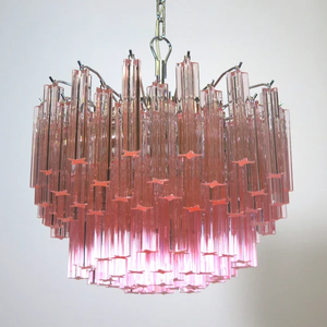 Splendido <span class=keywords><strong>Lampadario</strong></span> Vintage Grande in Vetro di Murano <span class=keywords><strong>Rosa</strong></span> con Prismi - Product Image 1