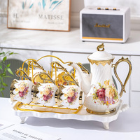 Nouvel ensemble de tasses à thé en céramique florale pour la maison, tasses à café dorées, assiette à goûter pour le thé de l'après-midi, boîte cadeau pour théière