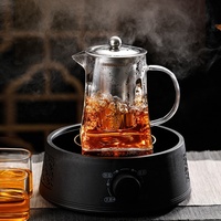 Théière en verre carrée avec infuseur, théière en verre résistant à la chaleur avec infuseur en acier inoxydable, récipient chauffant pour thé