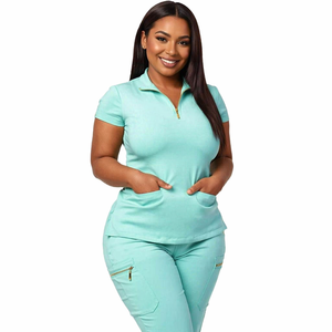 Nuovo alla moda con cerniera pulglioner <span class=keywords><strong>da</strong></span> <span class=keywords><strong>infermiera</strong></span> Top uniforme elastica ospedale Jogger all'ingrosso uniforme medica - Product Image 3