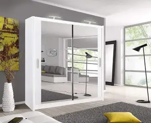 Armadio Guardaroba Moderno Personalizzato del 2021 in Legno Bianco Lucido per Camera da Letto con Specchio e 2 Ante Scorrevoli - Product Image 1