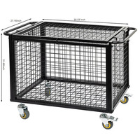 Chariot de rangement pour équipement sportif JH-Mech, roues, noir mat, cage verrouillable avec poignée surélevée, métal, chariot à roulettes pour le basketball