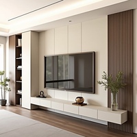 Meuble TV en bois Tuzhi Casa pour salon moderne, avec unité murale dorée, meuble de cheminée et portes vitrées