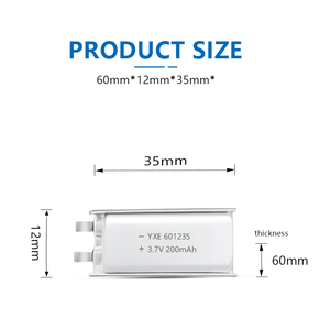 OEM/ODM卸売3.7V/200mah 601235マイクロポーチリチウムポリマーバッテリーセル安定した信頼性の高いポーチリチウムイオン電池 - Product Image 2