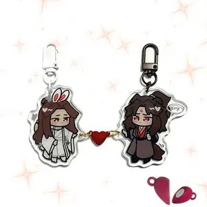 Promotional Custom Printed Gold/Silver Foil Hot Stamp Acrylic Anime Keychain Charms With Heart Magnets