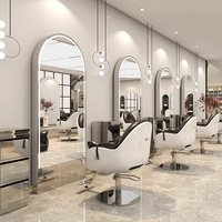 Chariot de rangement moderne noir pour salon de coiffure, station miroir de studio avec éclairage LED pour barbier et maquilleur