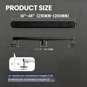 Drain de douche linéaire noir mat rectangulaire avec couvercle, drain de <span class=keywords><strong>sol</strong></span> de douche en acier inoxydable 304 avec pieds de nivellement - Product Image 3