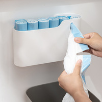 Distributeur de sacs poubelles, fixation murale adhésive sans perçage et pour porte d'armoire, compatible avec les rouleaux jusqu'à 6 cm de diamètre, organisateur de sacs poubelles