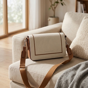 Nouveau design 2026 – Sac à main tendance pour <span class=keywords><strong>femme</strong></span> en toile et PU, sac à bandoulière avec large sangle et rabat, sac croisé pour <span class=keywords><strong>femme</strong></span> - Product Image 2