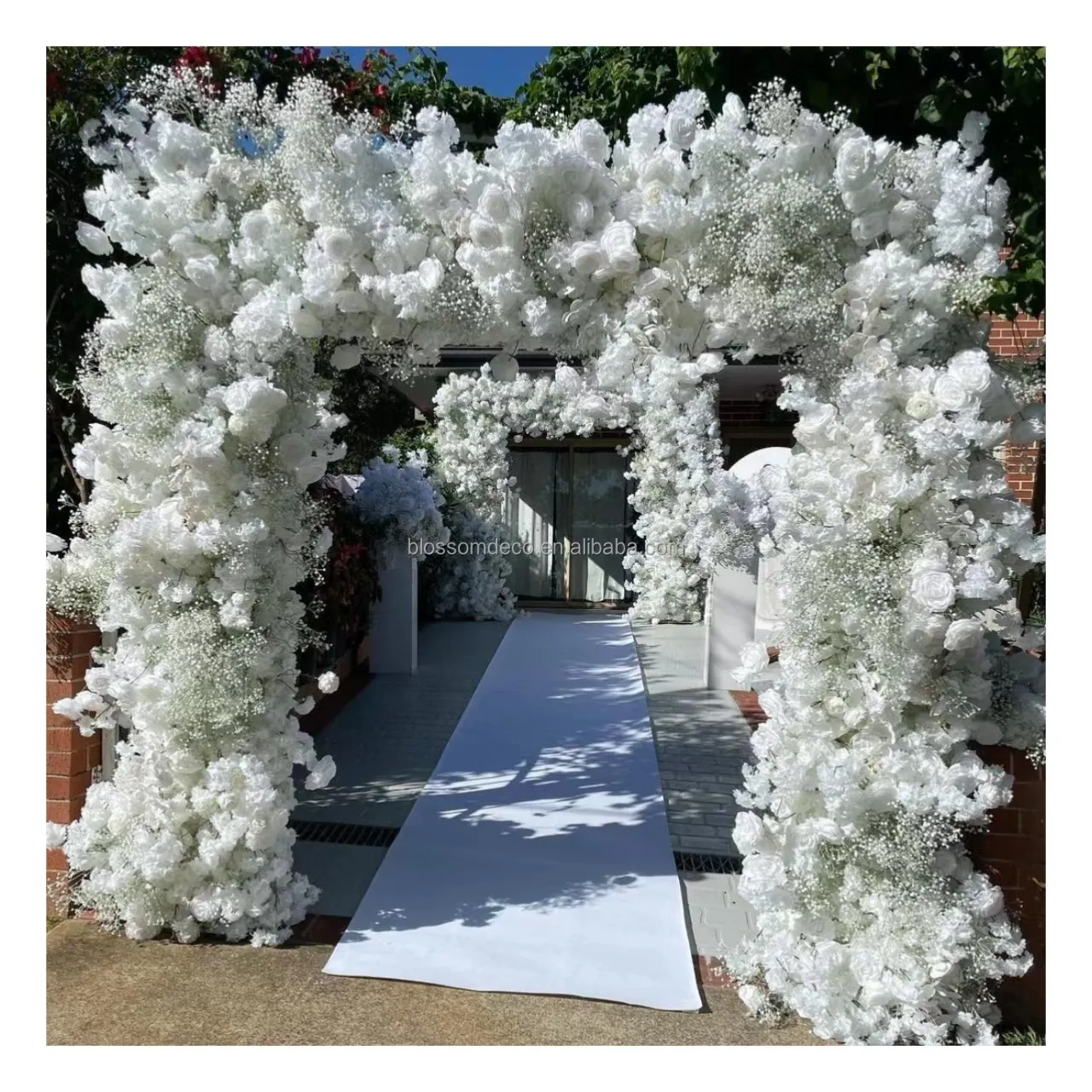 Desain bunga kustom lingkaran bulat dekorasi panggung pernikahan bunga putih lengkungan bunga untuk panggung dekorasi pernikahan