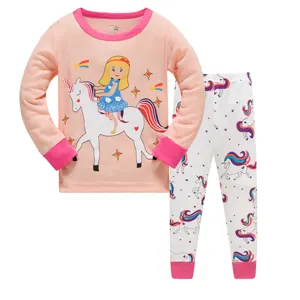 100% cotton sleeping clothes cartoon pyjamas kids pajamas character girls sleepwear 2 pcs girl cute unicorn kids pajamas set