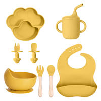 Ensemble de vaisselle pour bébé en silicone, assiette, bol, bavoir, tasse, cuillère, fourchette, vaisselle réutilisable pour enfant, fourniture OEM ODM