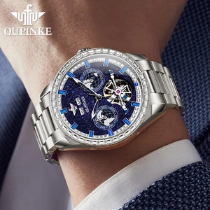 Montre homme OUPINKE 3280, automatique, mécanique, étanche, avec diamants, date, squelette, design tendance. - Product Image 2