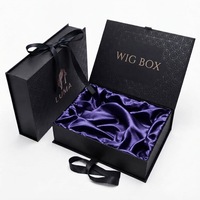 Boîte d'emballage pour perruques en carton rigide recyclable avec logo personnalisé, boîte pliable à fermeture magnétique avec insert en satin et ruban