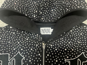 Sweat à capuche brodé de cristaux 420 g/m² en coton clouté de diamants avec fermeture éclair Boxy délavé et vieilli avec strass - Product Image 3