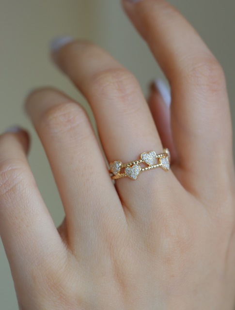 Micro-set Zirconia Copper Gold Plated Adjustable Opening Heart-Shaped Ring Trendy Fashionable Women's Jewelry
