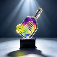 Trophée en cristal coloré DT-P001 pour le pickleball, gravé sur mesure, récompense sportive pour champion, avec base noire – Offre Spéciale