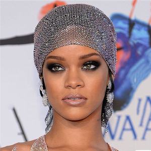 <span class=keywords><strong>Rihanna</strong></span>-Pañuelo elástico para la cabeza para mujer, bandana ostentosa con diamantes de imitación, para fiesta musulmana - Product Image 2