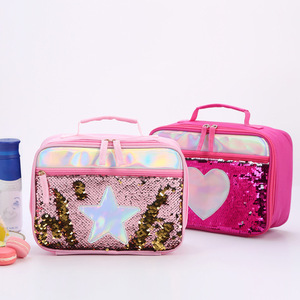 Sac à déjeuner rose à paillettes pour enfants, sac à déjeuner réversible à paillettes pour pique-nique en plein air, sac à déjeuner à paillettes pour l'école - Product Image 1