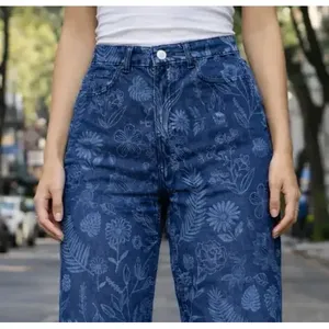 Jeans a gamba dritta con stampa floreale da donna Adrenaline, pantaloni in denim lavabili a vita alta per abbigliamento casual - Product Image 4