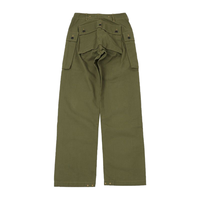 Grosir celana kargo kaki lebar Fly kancing pinggang tinggi celana Herringbone Korps Marinir kepar katun 100%