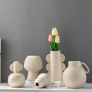 Custom Nordic Minimalistic Art Vase Deco Porcelain Frosted White Shaped Ceramic Dried Flower Vase For Home Hotel Office Decor