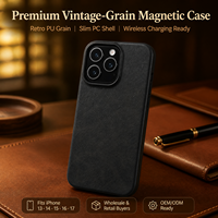Grosir Casing Kulit PU Retro Vintage untuk iPhone 13 14 15 16 17, Siap Pengisian Daya Nirkabel Magnetik, Kirim Hari Ini