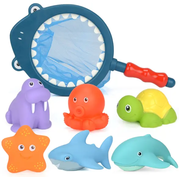 Großhandel Baby Bad Spielzeug Tier Schwimmen Squize Sprinkler Bad Spielzeug PVC 7 teile/beutel für Kinder