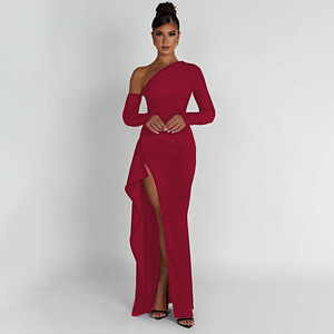 Robe de soirée asymétrique à manches longues, dos nu, fente haute, pour femme, robe de soirée longue et formelle - Product Image 2
